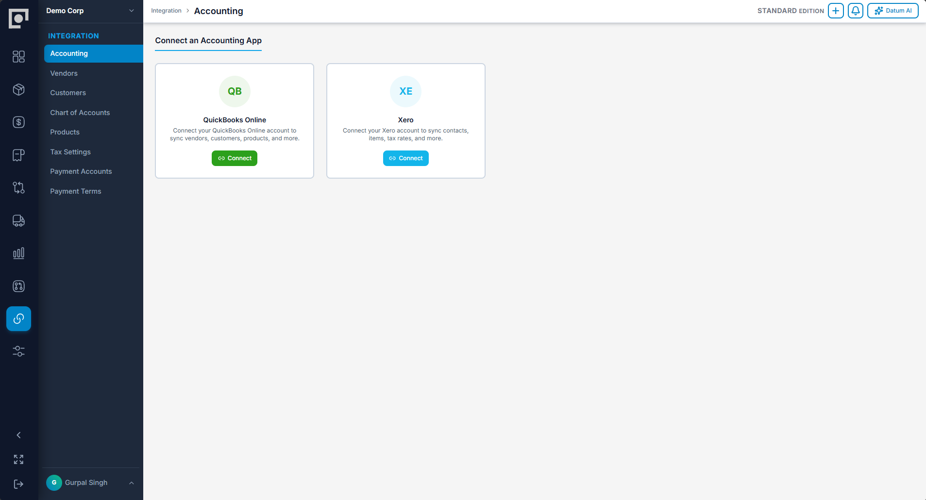 Datum accounting integration workspace