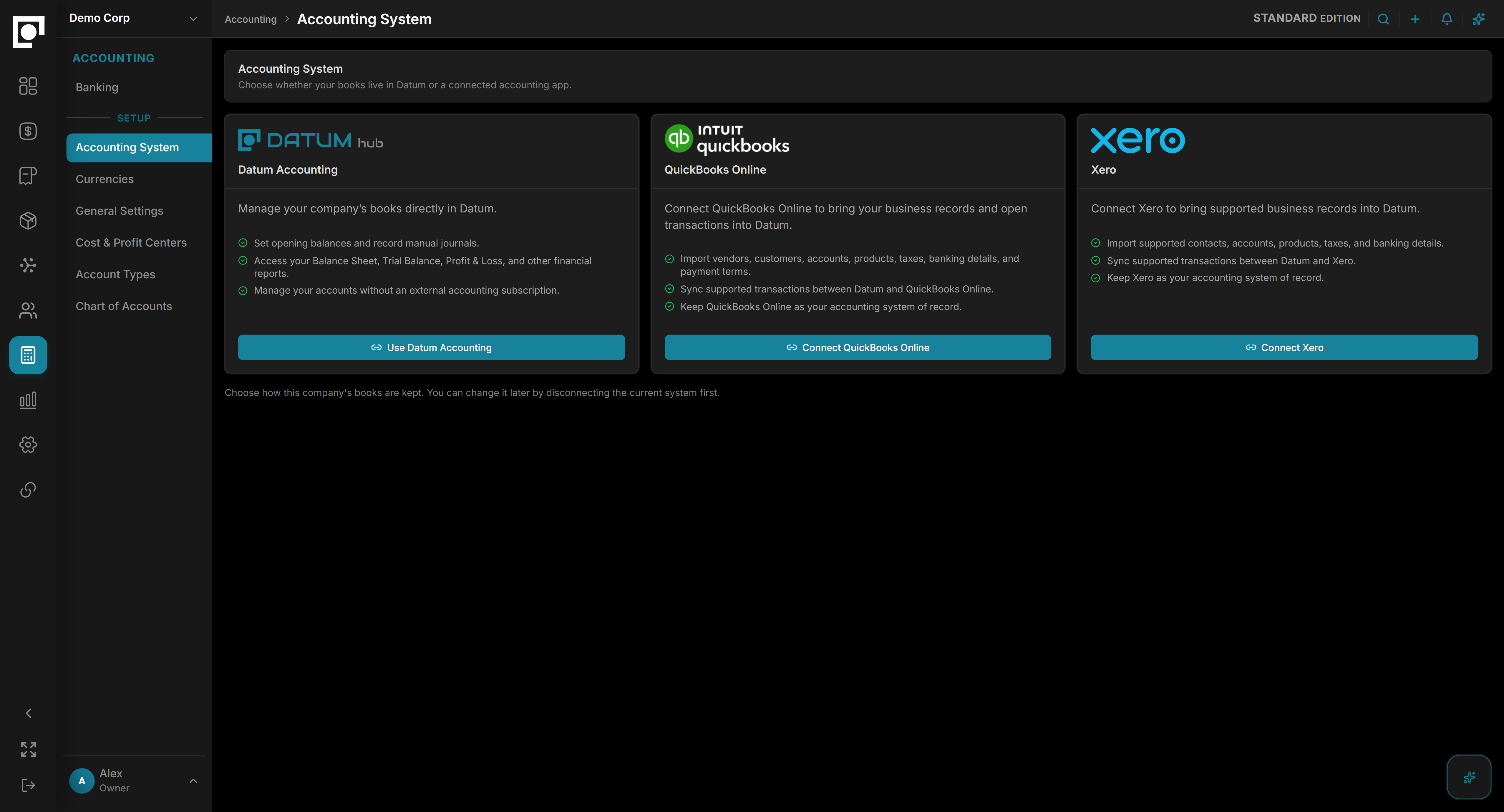 Datum accounting connection workspace