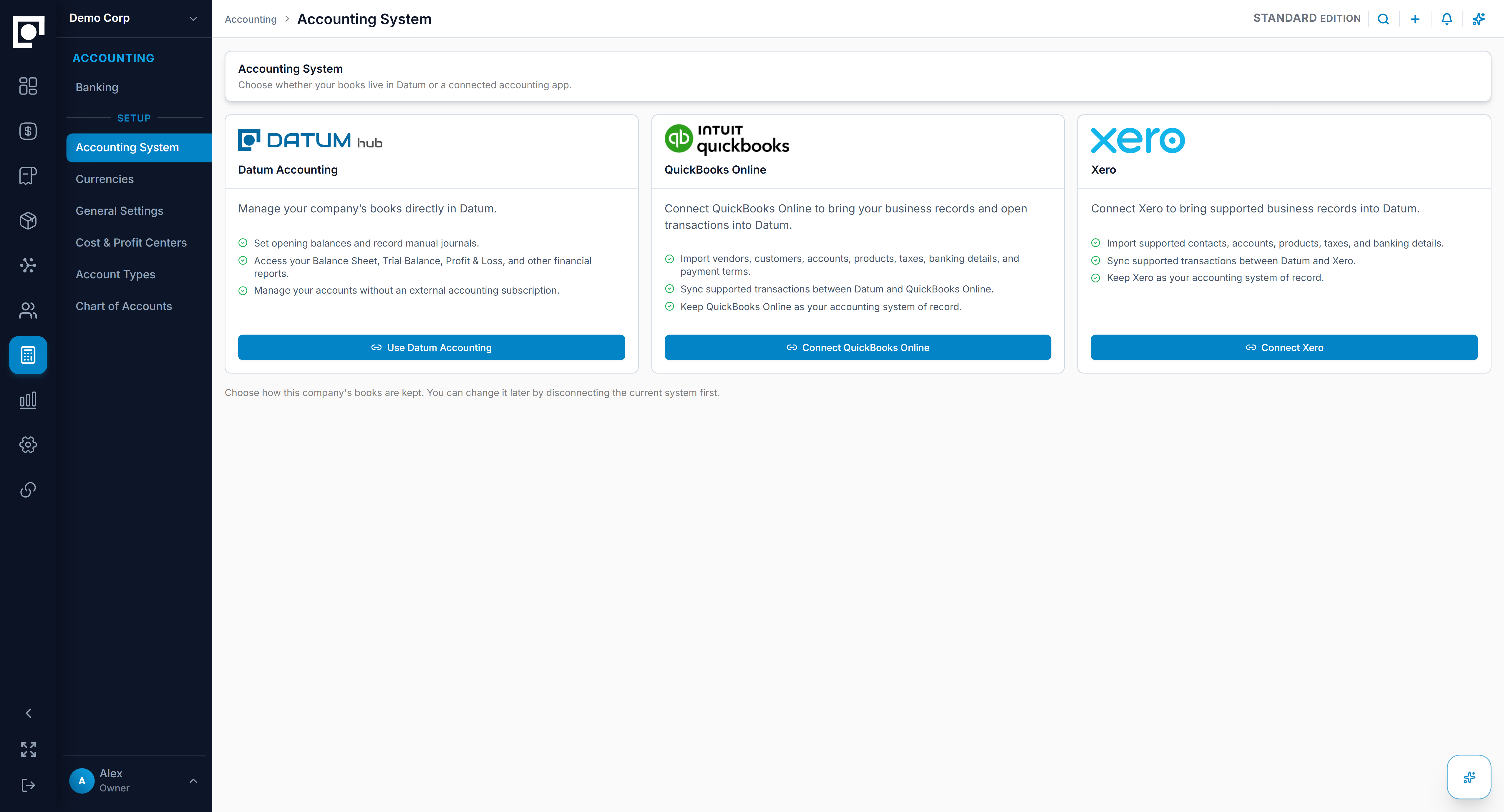 Datum accounting connection workspace
