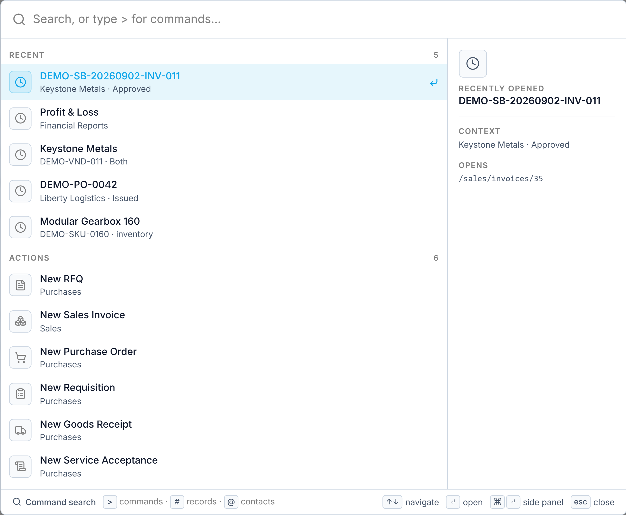 Datum Command Center search with a record open beside the list