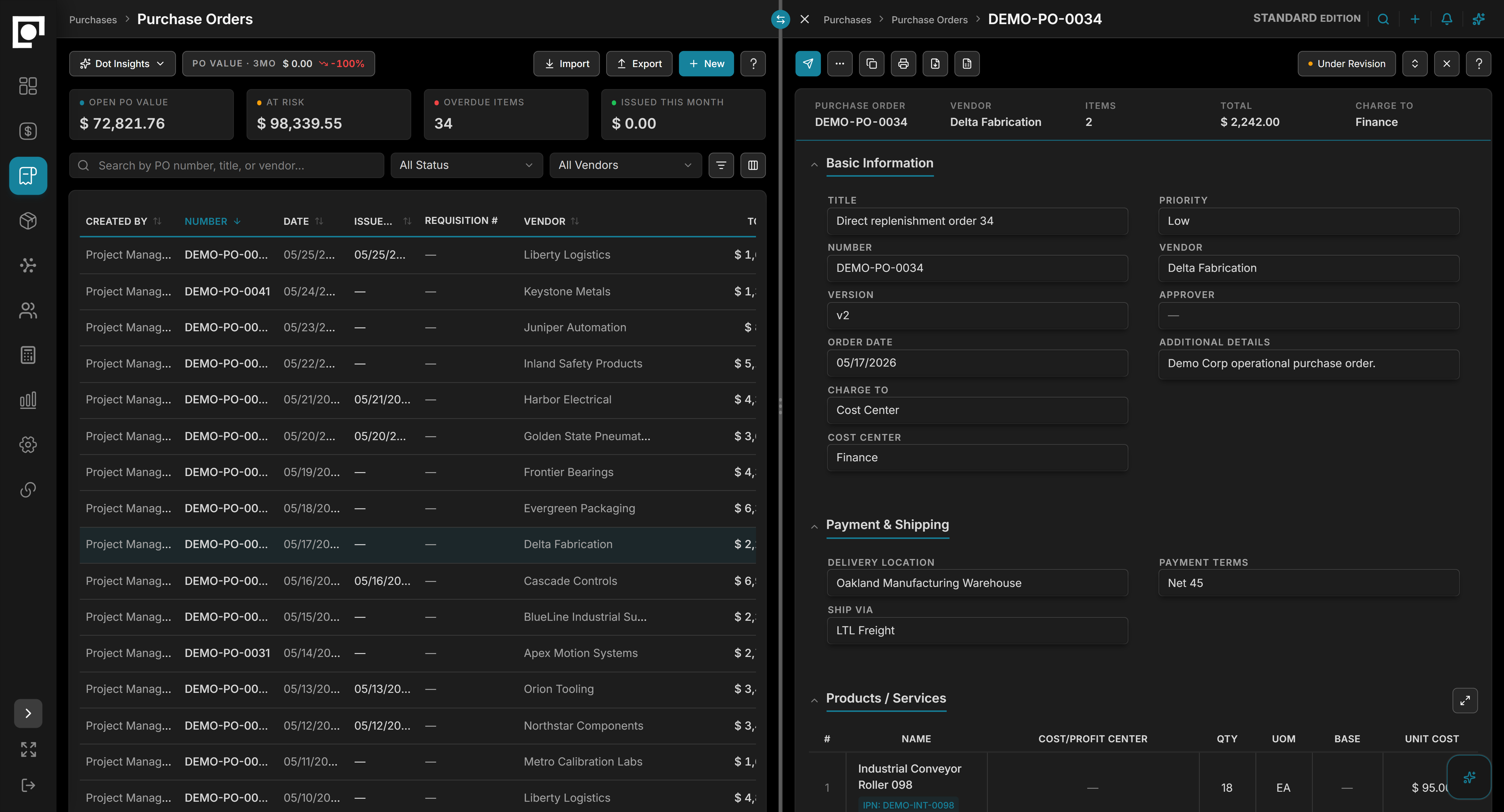 A Datum record list with a document open beside it