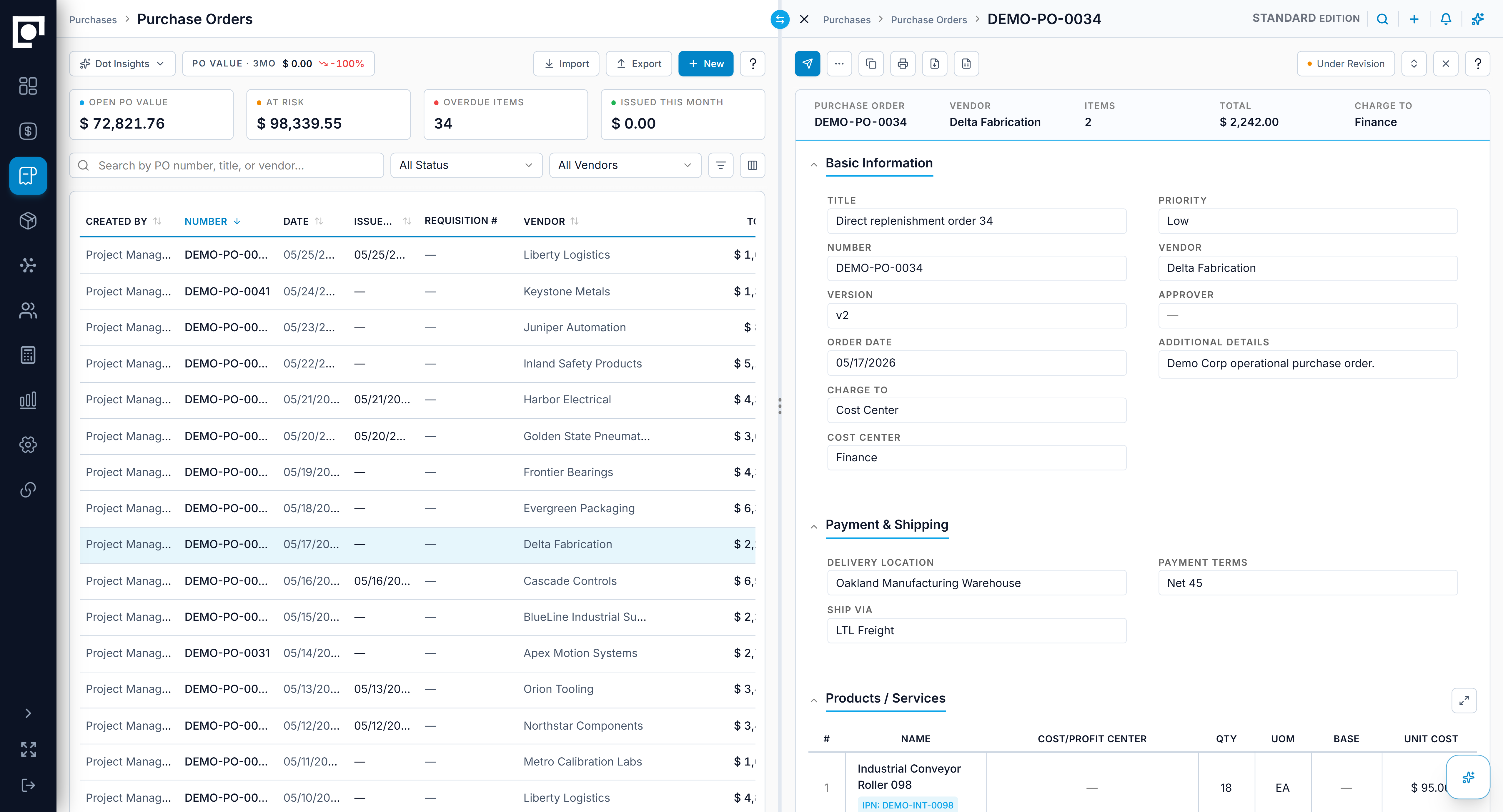 A Datum record list with a document open beside it